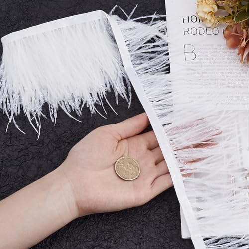 GORGECRAFT 8~10cm Width Ostrich Feather Trim Natural Feathers Fringe Ribbon 5M Women Clothing Strand Costume Tape Accessories Wedding Decorations for Crafts DIY Dress Clothes Sewing Boots White - Image 3
