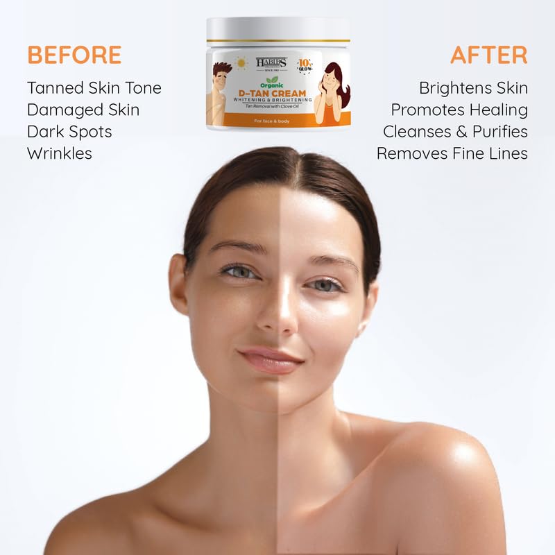 Image of Habibs Professional Natural Care D Tan Pack for Tan Removal Face Pack with Clove Oil & Eucalyptus Oil Lightening & Brightening Skin Anti-D Tan Face Pack for Glowing Skin No Parabens, Sulphates 100GM