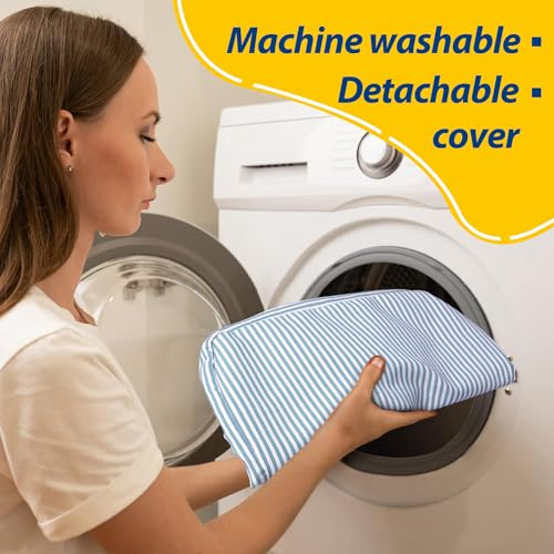 Image of AAAAAcessories D-Shaped Chair Cushions, 2 inch Thick Dining Chair Pads with Ties and Removable, Machine-Washable Cover, 17 inch x 16 inch, Set of 6, Pinstripe Blue