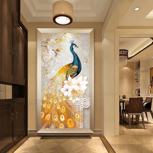 Pintura de diamante 5D de pavo real para decorar el salón con manualidades elegantes para adultos
