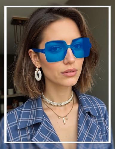 Oversized Big Square Sunglasses, Colorful Fun Rimless Glasses, Neon Party Rectangle Sunglasses for Women Men4