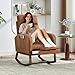 Tedyle Modern Nursery Rocking Chair with Footrest, PU Upholstered Glider Rocker Armchair with High Back, Padded Seat & Side Pocket for Living Room, Bedroom, or Baby Room – Brown