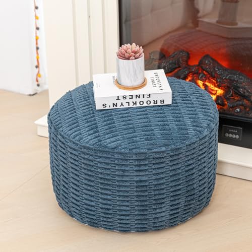 Asuprui Pouf Ottoman Stuffed Round Ottoman Foot Rest Foot Stool Poufs for Living Room Bean Bag Chair Storage Solution or Wedding (Blue Pouf with Filler)