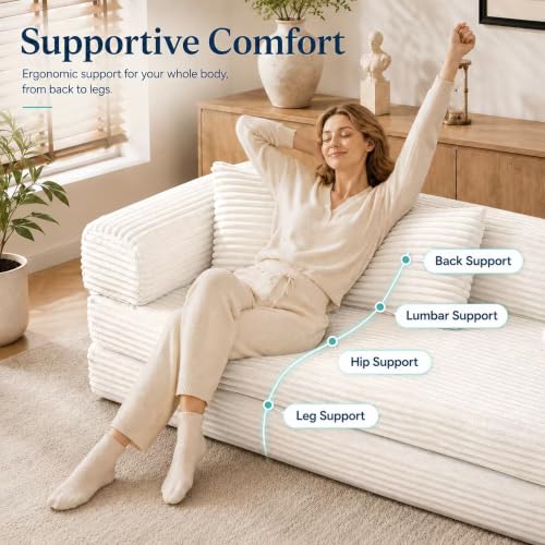 Image of AUGOP Futon Sofa Bed Boneless Couch for Living Room,Pull Out Couch with Sleeper Sofa,Day Bed Couch with Storage Pocket,Removable Corduroy with 2 Pillow
