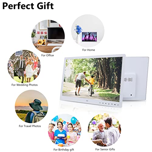 Bewinner 15'' Digital Photo Frame Portable Hd 1280 800 Digital Picture Frame With Remote Controller Desktop Display Support Ips Display Photo/Music/Video Player Calendar Alarm, Gift 100-240V (White) #TOP4