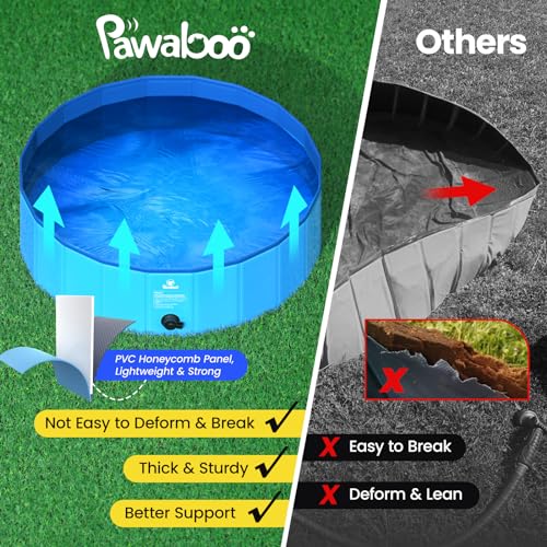 Pawaboo Foldable Large Dog Pool, Collapsible Pet Bath Pool Bathing Tub, Hard Plastic Doggie Wading Pool for Indoor and Outdoor, Portable Dog Swimming Pool for Small Medium Large Dogs and Cats(59\"x12\")