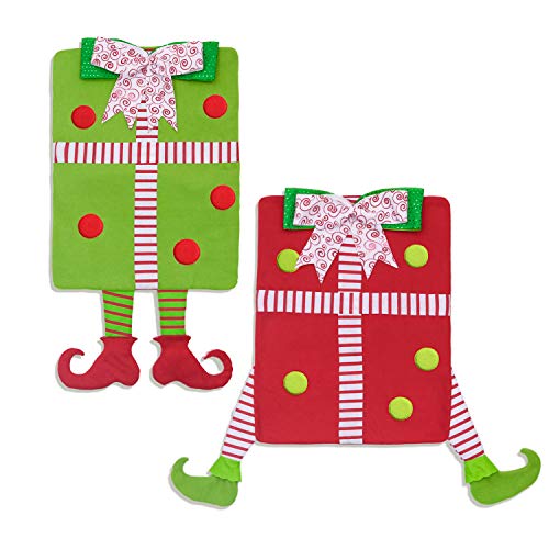 Valery-Madelyn-2-Pack-Delightful-Elf-Christmas-Chair-Covers-with-Elf-Legs-Dining-Chair-Slipcovers-Red-Green-White-Chair-Back-Covers-for-Xmas-Home-Kitchen-Decorations