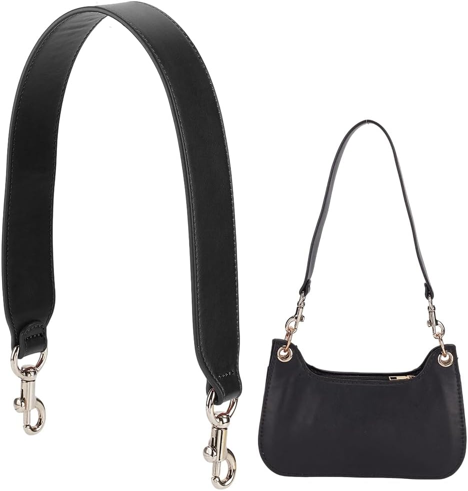 22.4 Inch Black Genuine Wide Leather Handbag Handles for Women Cowhide Purse Strap Replacement 4cm Flat Shoulder Strap Tote Bag Belt with Alloy Lobster Clasps for Underarm Purse Wallet