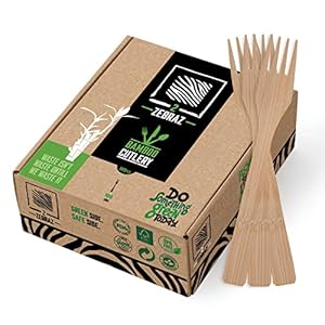 2ZEBRAZ 100% Bamboo Cutlery Set – 100 Forks, Smooth Reusable Biodegradable Silverware, Compostable and Durable Disposable Utensils, Eco-Friendly Flatware in Premium Box