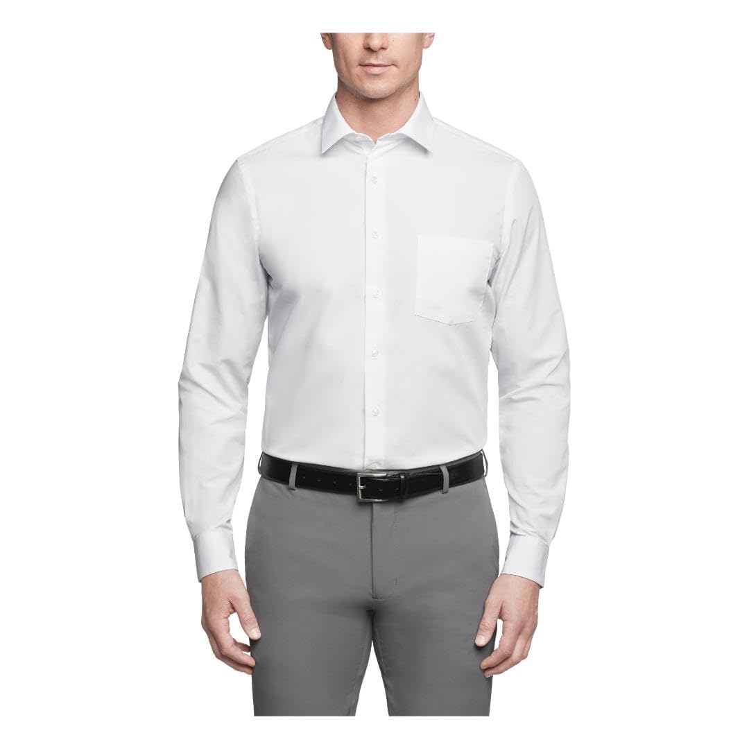 Van Heusen Men's Poplin Regular Fit Solid Point Collar Dress Shirt