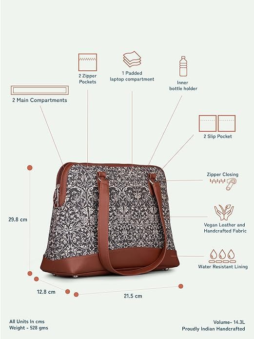 Women’s Jute & Vegan Leather Tote Bag – Handcrafted Work Shoulder Bag with Double Handles, Spacious Carryall for Office, Daily Use & Travel