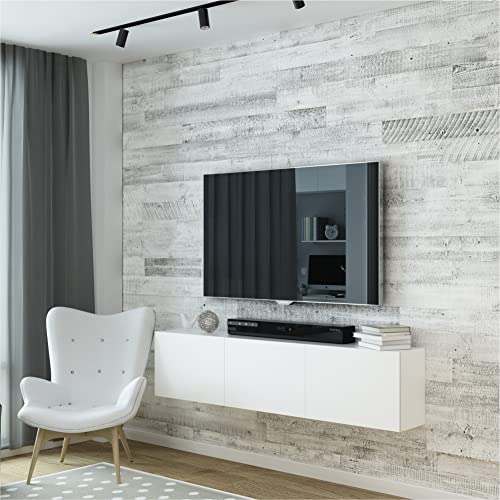 White Reclaimed Barnwood Planks Weathered Distressed Antique Tile Slat Boards for Paneling Wood Wall Wooden Backdrop Rustic Farmhouse Decor Backsplash DIY Crafts 47' Length (12, Width 4 inс)