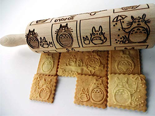 ANIME ROLLING PIN Wooden handmade lazer engraved embossing dough roller GIFT for KID FRIEND