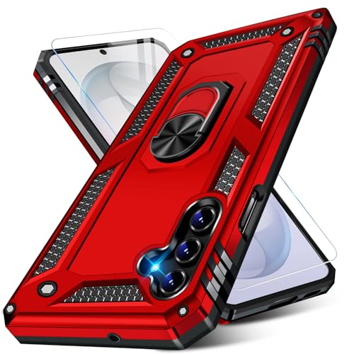 Image of for Samsung Galaxy S26 Case with Screen Protector, Heavy Duty Military Grade Shockproof Rugged Protective Cover for Samsung S26 Phone Case with Metal Ring Magnetic Kickstand (Red)