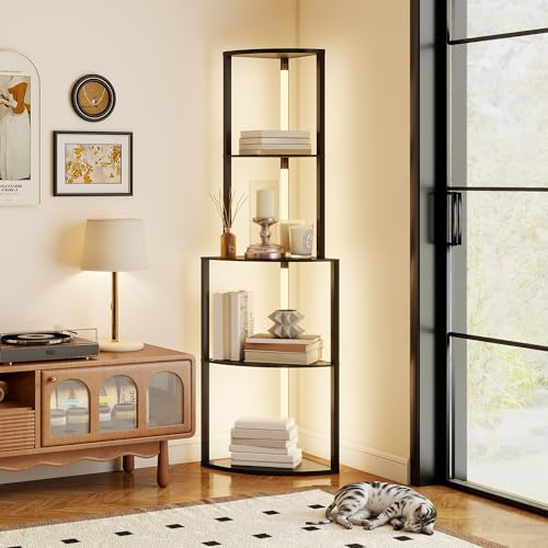 HOMCOM Lampadaire sur pied salon, lampadaire avec étagères d'angle à 4 niveaux, lampe moderne LED, luminosité réglable, interrupteur à pied, pour salon,...