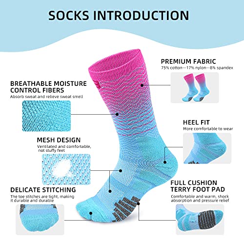 Zepohck Athletic Socks, [3 Pairs] Sports Crew Cushion Socks For Men's Women's Youth Boys Girls (Grey/Blue/Pink) #TOP2