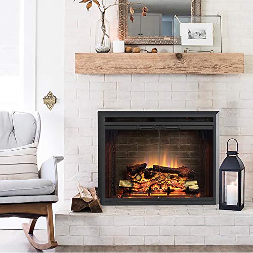 Puraflame Klaus Electric Fireplace Insert With Fire Crackling Sound, Glass Door And Mesh Screen, 750/1500W, Black, 29 15/16 Inches Wide, 23 3/16 Inches High #TOP6