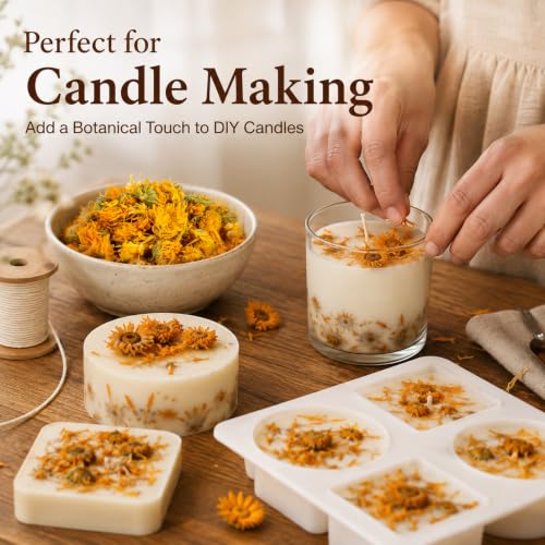 Image of Sukh 6oz Dried Calendula Flowers Bulk - Natural Marigold for Soap Making | Calendula Herb Dried Flowers for Candle Bath Bombs Sachets, Wedding Home Event Decor, Natural Botanical DIY Craft Supplies