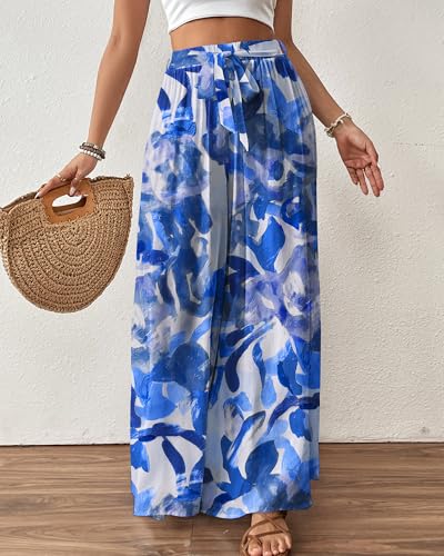 Image of Bsubseach Women Wide Leg Pants Floral Flowy Palazzo Pants