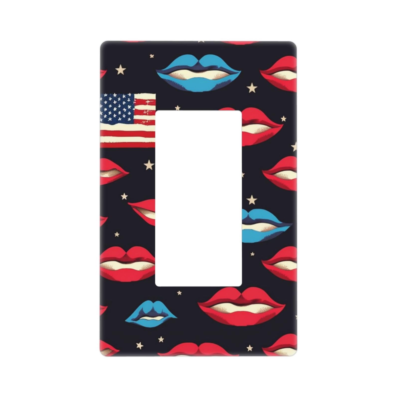 American flag lips Wall Plate Cover 1 Gang Light Switch Cover Decorative Single Duplex Wall Plates Standard Size Decorator Blank Electrical Switch Plate Cover for Electrical Outlets