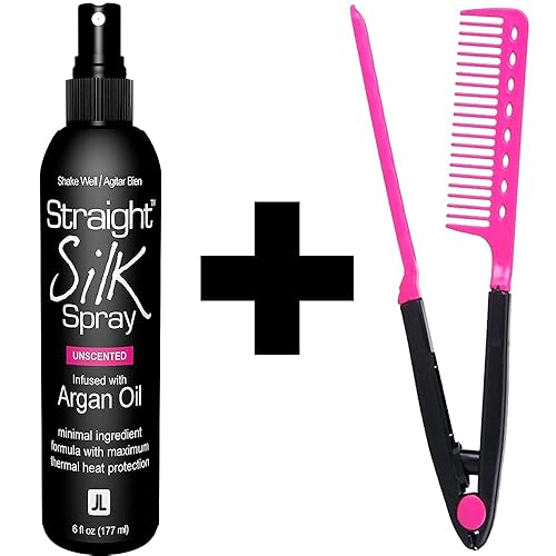 Kit de prensa de seda, espray de seda recto con aceite de argán marroquí, protector térmico con alisador de pelo y peine desenredante, sin alcohol,