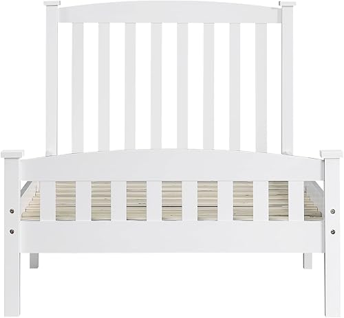 Miniatura 5 de Base de cama de tamaño individual – Base de cama individual con cabecera y estribo – Base de cama de plataforma con diseño de listones verticales