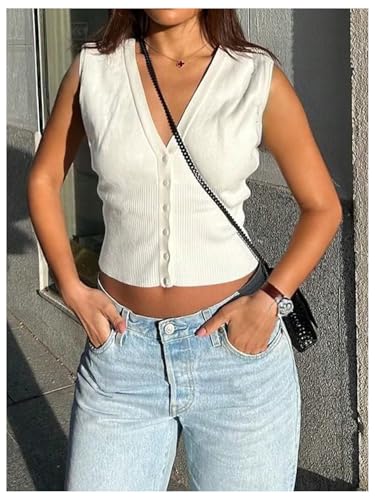 GORGLITTER Women's Button Up Sweater Vest V Neck Cardigan Sleeveless Knit Tank Tops Dressy Fashion3