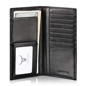 HISCOW Slim Leather Long Wallet for Men & Women, Italian Calfskin, Breast Pocket Wallet for Checkbook, Credit Cards (Black)