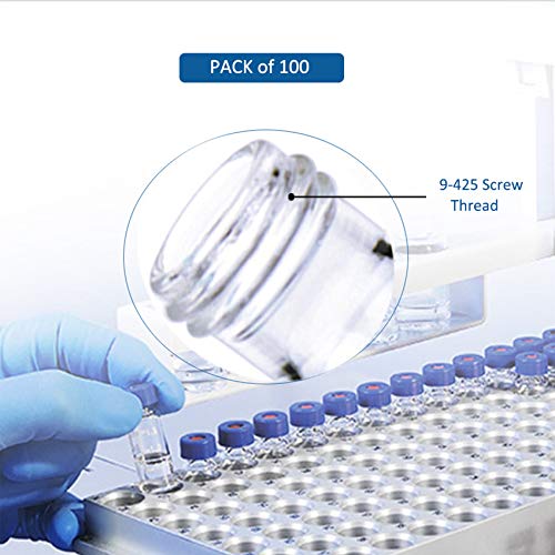 Alwsci 2Ml 9Mm Hplc Vial, Amber Autosampler Vial, 1.8Ml Borosiliglass Sample Vial With Graduation, 9-425 Type Screw Threaded Vial, Blue Screw Cap With Hole, White Ptfe&Red Silicone Septa, 100 Of Pack #TOP3