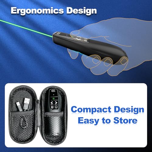 Image of Presentation Clicker & Case, Green Laser Power Display Presenter Remote | 2‑in‑1 USB /Type C Receiver, Rechargeable Red Laser Pointer Wireless Computer PowerPoint PPT Clickers for Mac /Windows