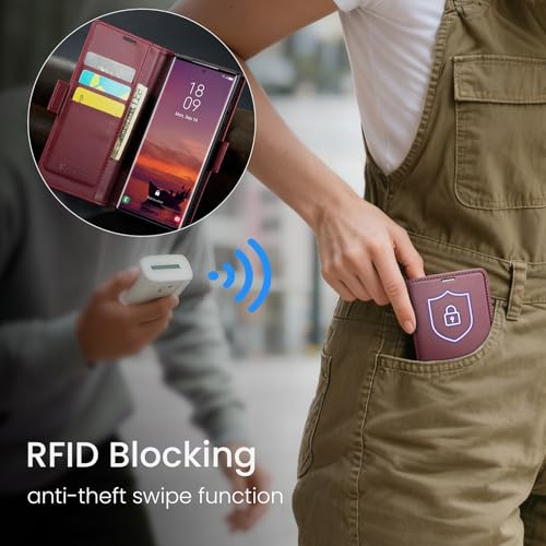 Tenifly for Samsung Galaxy S22 Ultra Case Wallet with RFID Blocking Card Holder, PU Leather Kickstand Protective Flip Phone Cover Fit for Galaxy S22 Ultra 6.8", Wine Red by Tenifly - Used condition - Image 5