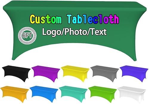 Miniatura 104 de Mantel personalizado con logotipo, texto/foto, mantel de elastano personalizado, rectangular, ajustable, para eventos, elástico, protector de mesa