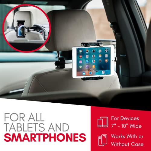 Macally Tablet Holder for Car Headrest - Adjustable iPad Headrest Mount for Car - Super Secure Car iPad Holder Backseat Kids - Fits All 4.7-12.9" Back Seat Devices (iPad Pro/Air/Mini, Nintendo Switch)