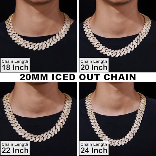 Image of Ucciyo 20MM Cuban Link Chain for Men Iced Out Miami Cuban Necklace 18k Gold Plated 5A+ Zicron 10MM /12MM /14MM /20MM Iced Out Chain Gold /Silver Bling Luxury Hip Hop Jewelry For Women Men