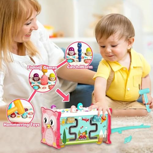 Image of BeFunky 8 in 1 Montessori Toys - Sensory Development for Toddler - Activity Educational Hammering Pounding - Whack a Mole Game - Birthday Gifts for 18+ Months Kids (Red)