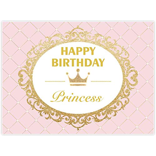 Allenjoy 8x6ft Royal Princess Backdrop for Girls Pink Gold Glitter Celebration Happy Birthday Party Banner Decor Cake Dessert Table Cloth Photo Studio Booth Background Photocall Photoshoot Props Favor