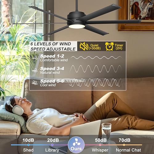 Ohniyou 60" Industrial Ceiling Fan with Lights - Remote & APP Control, Dimmable, DC Motor, Outdoor Fan with Aluminum Blades for Patio Living Room, Black — view 2