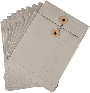 10 Pack Vintage Kraft Paper Envelope with String Closure Kraft Paper File Folders Document Organizer Pocket Envelope for Invitations Greeting Cards Letters Postcard Bills Organizer