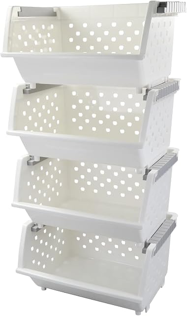 Yesdate 4-Tier Plastic Stacking Basket Set, Stackable Storage Organizer Bin