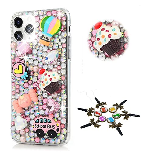 STENES Sparkle Case Compatible with Moto One 5G Ace Case - Stylish - 3D Handmade Bling Balloon Candy Ice-Cream Bus Rhinestone Crystal Diamond Design Cover Case - Pink