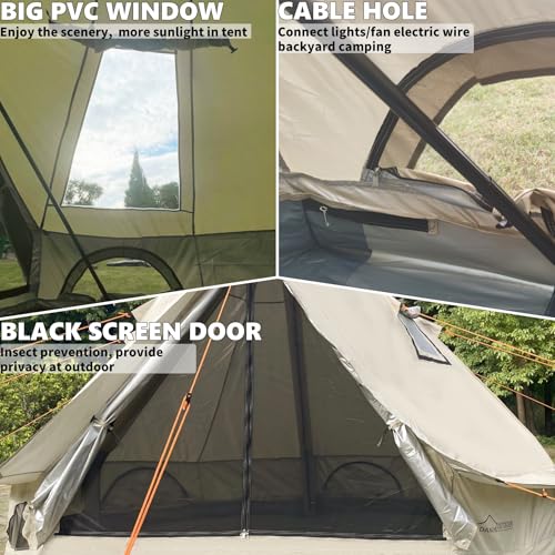 DANCHEL OUTDOOR B2I Inflatable Camping Tent 9.8ft, No Center Pole Lightweight Blow Up Bell Tent with Stove Jack, Skylight, Pump, Waterproof 300D Oxford Glamping Yurt for 1-3 Person Family - Image 4