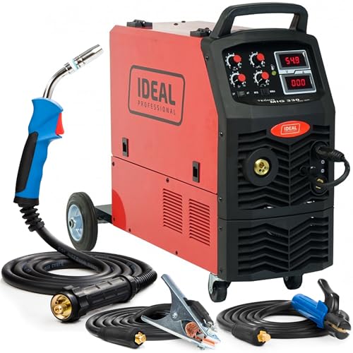Ideal Tecno MIG 330 IGBT - Saldatrice a Filo Continuo con Gas 330 A a 400 V - MIG MAG e MMA - Induttanza, Saldobrasatura - Connettori Euro, Telaio Mobile, 4 Rulli - 2 Tempi/4 Tempi