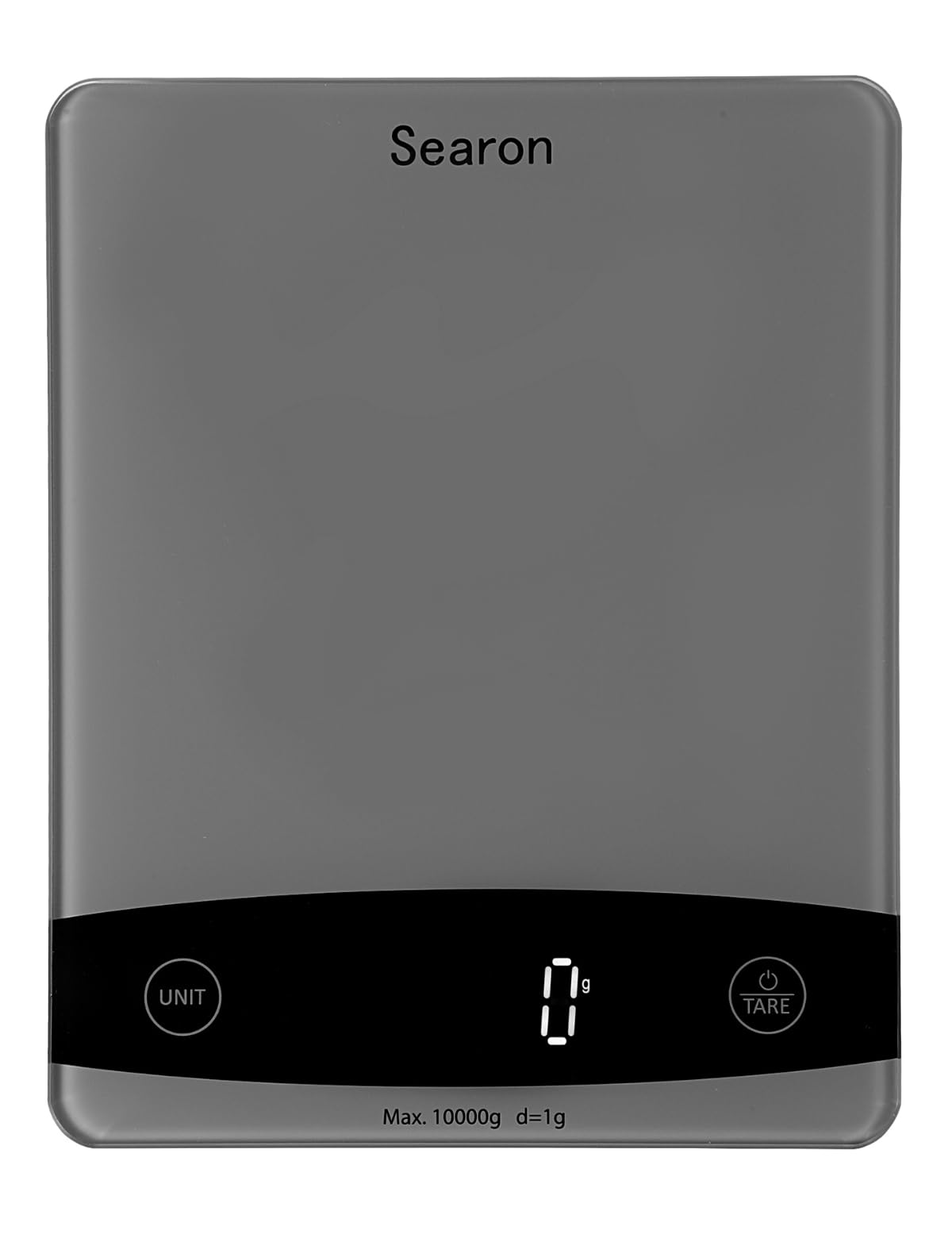 Searon Digital Food Kitchen Scale, Tempered Glass Panel, 10Kg Capacity, Food Weighing Scales with LED Display and 1g Increments for Baking, Cooking, Keto and Meal Prep - 200x160x18MM (Grey)