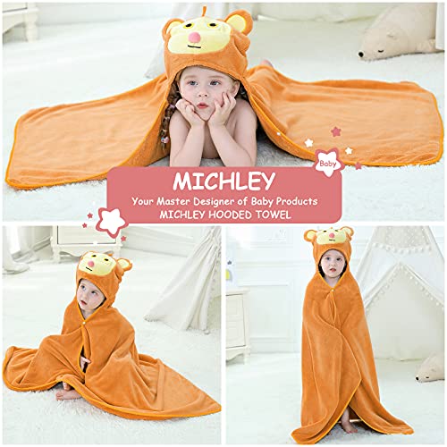 Image of MICHLEY Unisex Hooded Baby Towel Soft Absorbent Washcloths Cartoon Beach Swimming Bathrobe 27.5 inch x 47 inch for 0-7T Toddler(Monkey)