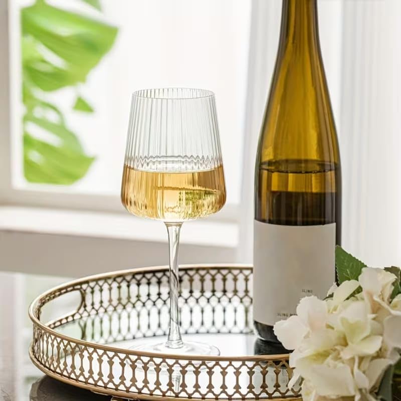 Image of PrimeWorld Crystal Wine Glasses Set of 4 | Premium Red & White Wine Glassware with Laser-Cut Thin Rim & Long Stem | Elegant Crystal Glasses for Wine Tasting, Gifting & Daily Use