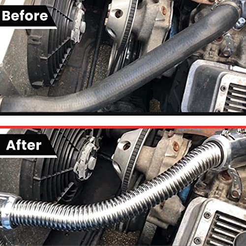 48" Flexible Radiator Hose, Stainless Steel Coolant Water Hose Kit Universal With 4 Chrome Caps For 1-1/4“, 1-1/2”, 1-3/4“ Od Necks, Silver (8 Clamps) #TOP2