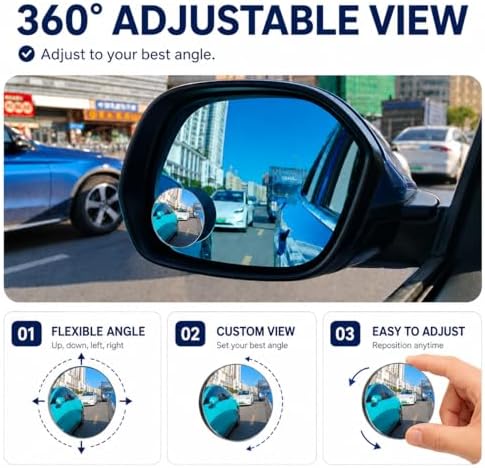 PyraLume Frameless Car Blind Spot Mirror 2 Pack - Premium Convex HD Glass Round Side Blind Spot Mirrors with Wide Angle View, Eliminate Blind Zones & Parking Assistance for Safe Driving - 4