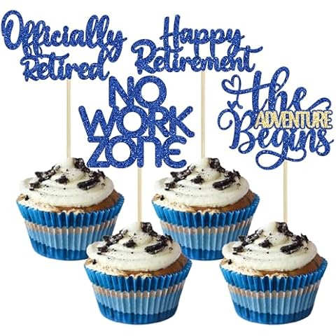 24Pcs Happy Retirement Cupcake Toppers Officially Retired Cake Toppers No Work Zone Adventure Begins Cupcake Picks Retirement Theme Farewell Birthday Party Decorations Supplies Dark Blue Cover