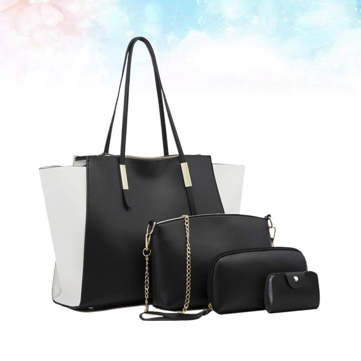 iplusmile 4 Pezzi Set Borsa Donna Raffinata Grande Capacità in Pu Nero Tre