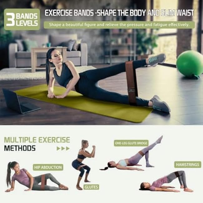 Fabric Resistance Bands Set, Hip Resistance Band, Booty Band, Exercise Band for Women & Men, Fitness Bands, Workout Band for Glutes, Legs,Arms, Yoga Starter Set